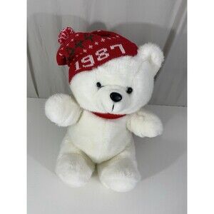 VTG Kmart White Christmas 1987 Teddy Bear 15" Red Knit Cap Scarf Holiday Winter